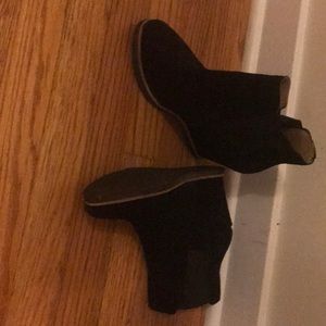 Black suede splendid wedge booties with gum sole